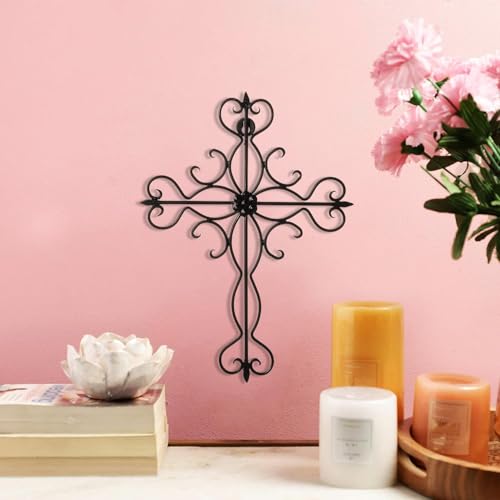 Black Matte Wall Cross 14x10 Inch Religious Wall Decor for Living Room & Outdoors