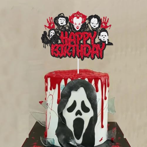 Halloween Horror Cake Topper - Glitter Killer Theme Party Decoration, Design 1