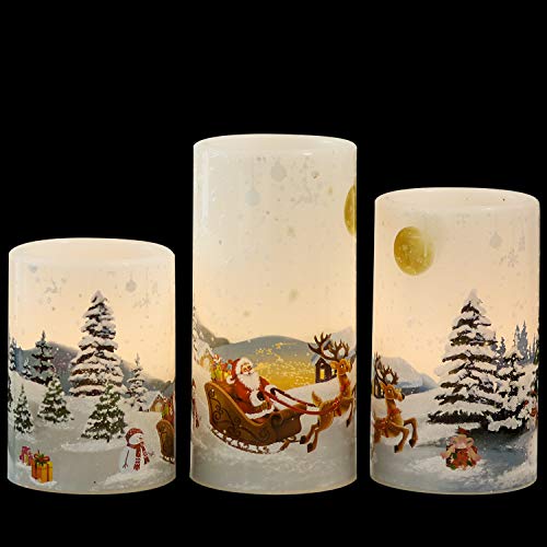 Santa Claus Flameless Candles - Battery Operated Timer & Flickering Light - Christmas Decor - Set of 3 - Variation: Santa Claus 2