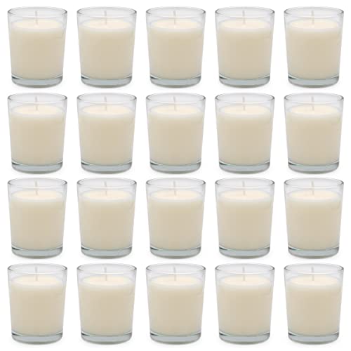 White Votive Candle Set with Clear Glass Holders - Unscented Soy Wax, 20 Pack