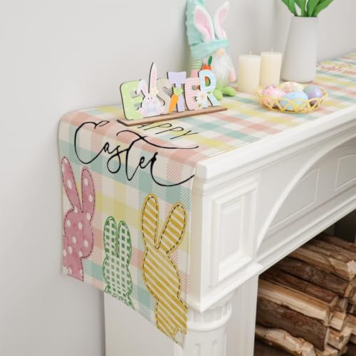 Easter Bunny Table Runner – Happy Easter Bunny Design, 13 x 72 Inches, Spring Kitchen Decor
