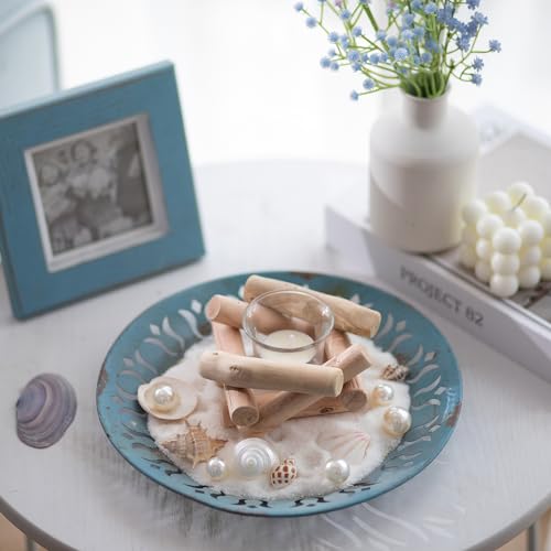 Wooden Tea Light Candle Holder Set with Glass Cups - Rustic Coastal Style, Pack of 3