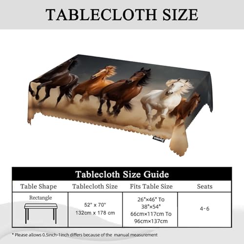 Horse Tablecloth 52x70 Inch Rectangular Desert Sand Herd Run Decor - Washable Plaid