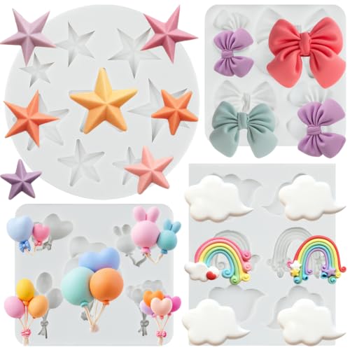 Rainbow Cloud Silicone Mold Set of 4 - Star, Balloon, Bow, Cloud for Cake Decorating - Style B