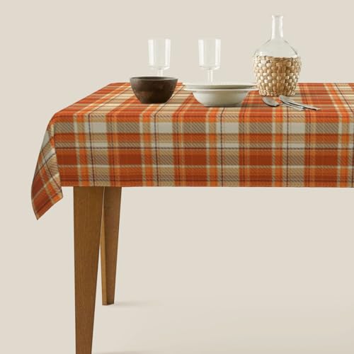 Fall Burnt Orange Checkered Rectangular Tablecloth 60x104 Inch - Stain-Resistant Autumn Dining Cover