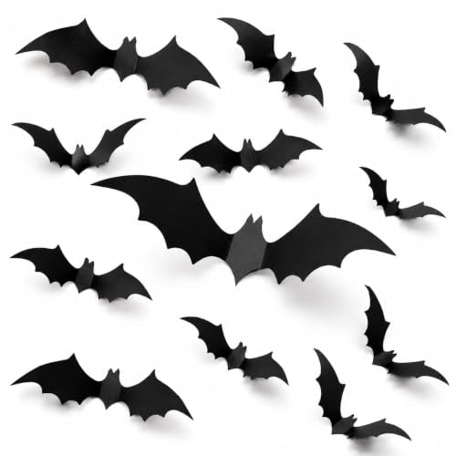 Halloween Bat Wall Decals Set - 120 3D Black Stickers for Indoor & Outdoor Decor