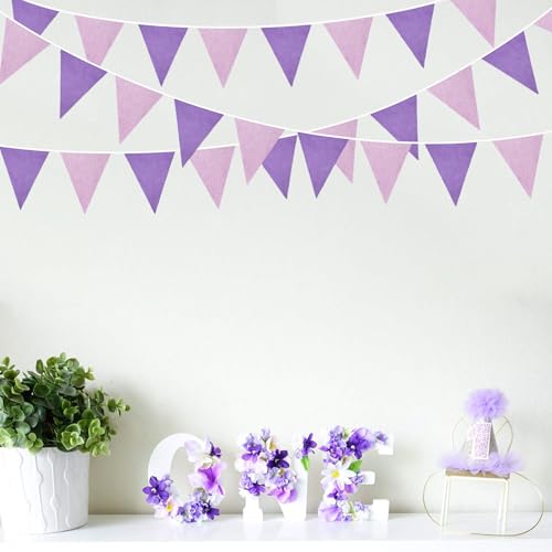 Purple Burlap Banner Triangle Flags - 46Ft Party Garland for Wedding and Celebration - Variation: Purple