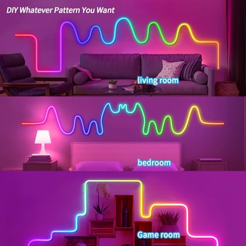 Neon Rope Light 6.56FT RGB LED Strip Light App & Button Control Waterproof