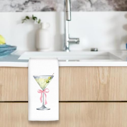 Martini Bow Kitchen Towels - Pink BowMartini Hand Dish Towel 16x24in - Decorative Gift for Martini Lovers
