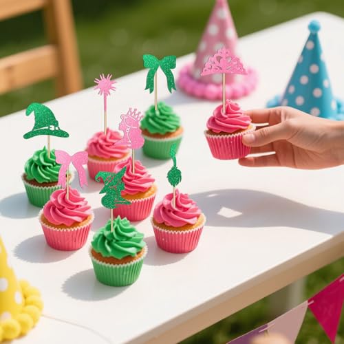 24PCS Witch Themed Cake Cupcake Toppers Decorations for Halloween & Birthday Parties