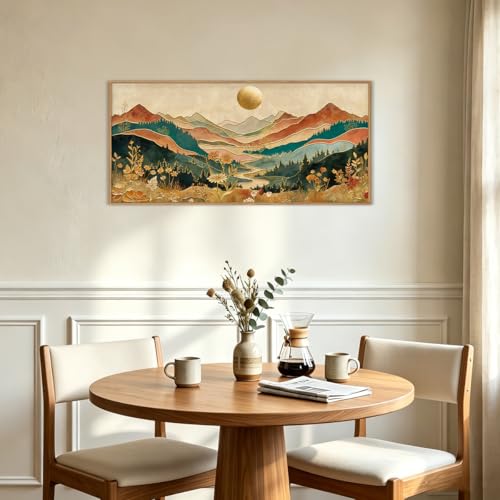 Boho Mountain Colorful Wall Art Set - 20x40 Inches, Framed Canvas, Variations Included