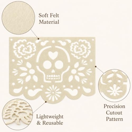 Dia De Los Muertos Ofrenda Decorations Felt Papel Picado Banner - Gold -1