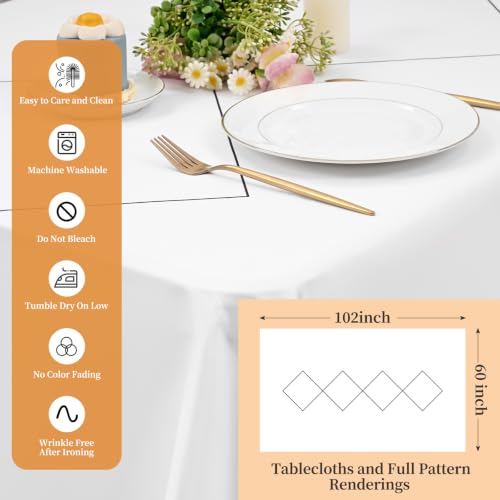 White Geometric Rhombus Pattern Table Cloth for 6ft Rectangular Table - 60x102 Inch - Variation of Rhombus / 102" x 60"