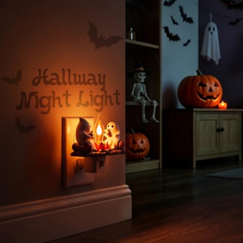 Halloween Ghost Campfire Night Light - Plug-In Flickering Flame Decor