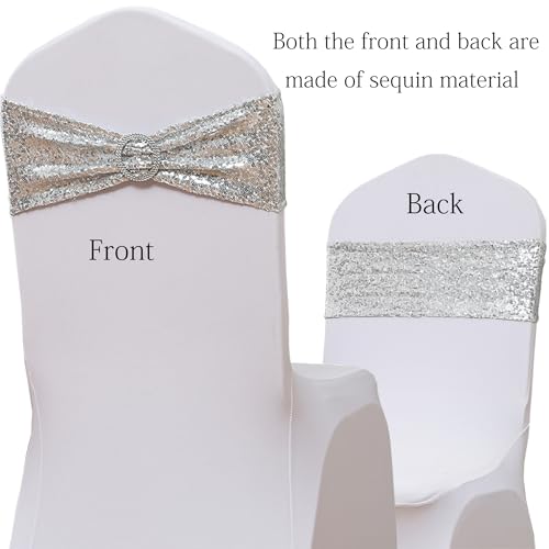 50 Pack Silver Sequin Chair Sashes with Buckles - Elegant Party Wedding Decor