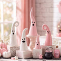 Pink Halloween Ceramic Ghost Decor Set - Witch Hat Shape, 5 Pieces