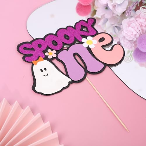 Spooky First Birthday Cake Topper - Ghost Theme Purple Glitter Halloween Decoration
