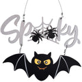 Halloween Door Sign Wooden Spooky Wall Decor - Black Bat & Spiderweb