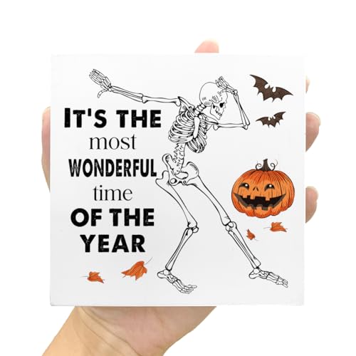 Autumn Wooden Block Sign - Skeleton Pumpkins Fall Halloween Decor - Most