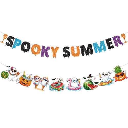 Blue Summer Ween Party Decorations - 2 Pcs Halloween & Summer Banner