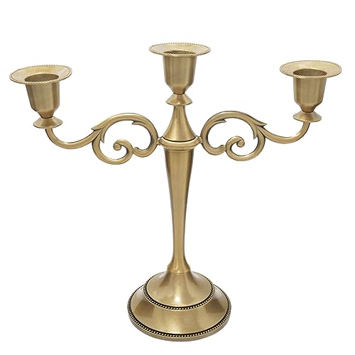 3 Arm Brass Candle Holder - Metal Candelabra for 3 Candles, Elegant Decor