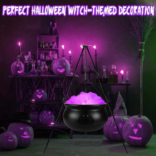 Halloween Decorations Outdoor Large Witches Cauldron with Purple LED Lights & Tripod - Spooky Yard Decor