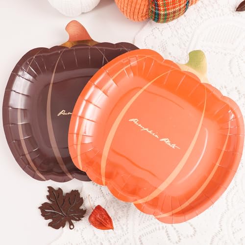 Fall Pumpkin Paper Plates 40 Pack, 9 Inch Thanksgiving Tableware, Autumn Party Decor
