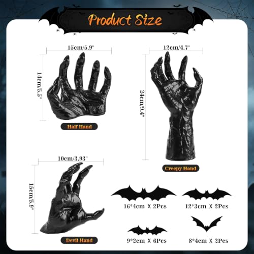 Halloween Wall Decor Set of 3 Creepy Gothic Reaching Hands with Candles