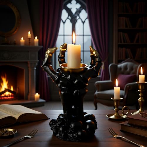 Halloween Gothic Skeleton Hand Candle Holder Black - Spooky Jewelry & Decor Organizer