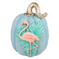Coastal Pumpkin Decor with Flamingo & Tropical Leaves - Fall Halloween Beach House