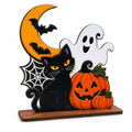 Halloween Wooden Tabletop Decoration - Cute Ghost Pumpkin Black Cat Shelf Sign