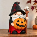 Halloween Gnome Figurine Resin Wizard with Skull Staff - Black Variation