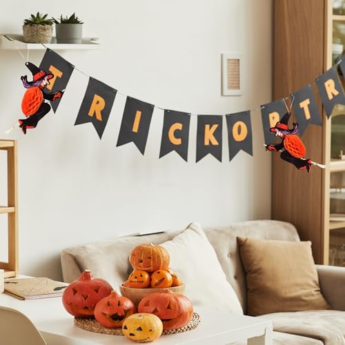 Halloween Hanging Honeycomb Witch Decorations - Orange, 12 Inches