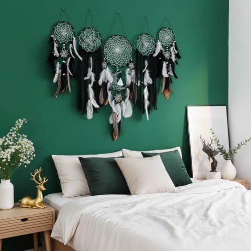 Black 5 Pack Dream Catchers Boho Wall Decor Moon Sun Set - Handcrafted