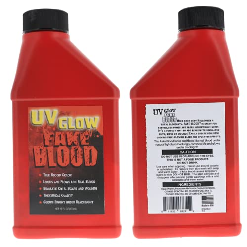 UV Glow Fake Blood 16 Oz for Halloween - Flows Like Real Blood, UV Reactive