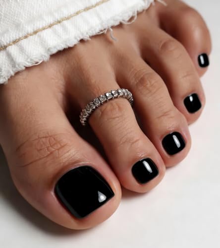 Black Reusable Press-On Toenails for Women - Artquee, 32 Pcs
