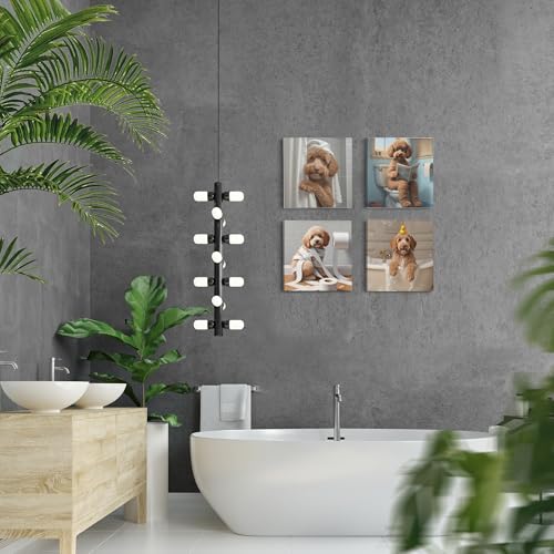Golden Doodle Bathroom Wall Art Set of 4 - Funny Dog Canvas Prints, 8x8 Inches - Golden Doodle3 Variation