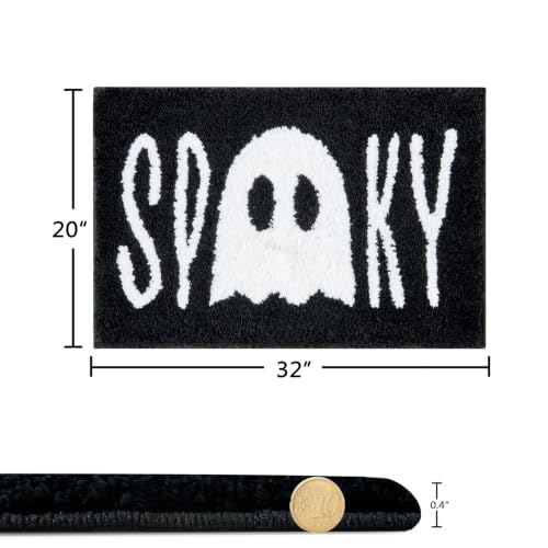 Halloween Bath Mat Non Slip 20 x 32 Inches Ghost Spooky Rug Black & White Variation