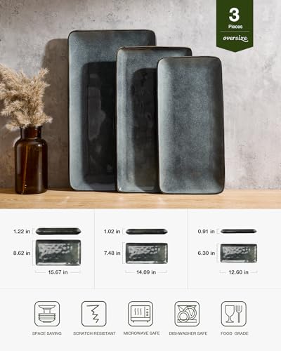 Famiware Serving Platters Set of 3 - Deep Forest Rectangular Ceramic Dishware