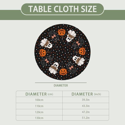 Halloween Polka Dot Round Fitted Tablecloth with Elastic - Black & White Dot, 43 Inch