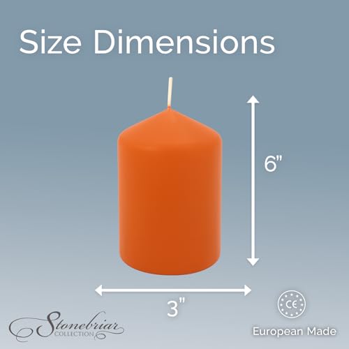 Orange Unscented Pillar Candles - 3x6 Inches, Pack of 6, Long-Lasting 55 Hour Burn