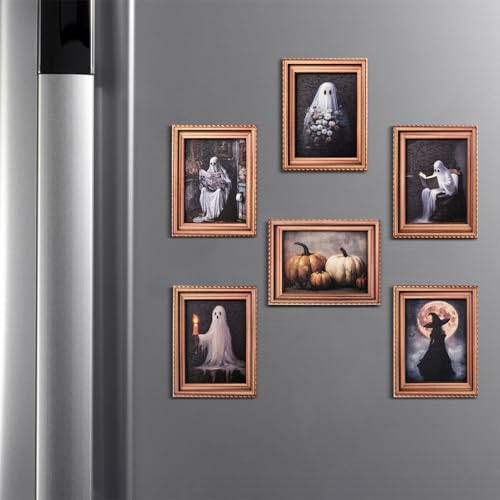 Halloween Ghost Pumpkin Witch Magnet Art Frame Set - 6PCS Halloween Decorations with Variation Ghost Pumpkin Witch