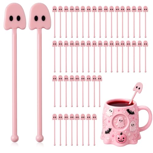 30 Pcs Halloween Pink Ghost Drink Stirrers - Fall Cocktail Swizzle Sticks