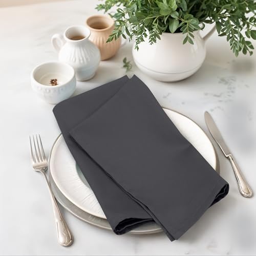 Dark Grey Cloth Napkins Set of 4 - 18x18 Inches Cotton-Polyblend, Reusable