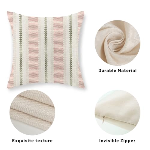 22x22 Inch Boho Pillow Covers Set of 2 - Pink Sage Green Linen Throw Pillows