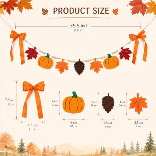Fall Bow Garland with Acorns and Maple Leaves for Autumn Home Decor