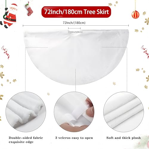72 Inch White Faux Fur Christmas Tree Skirt - Large Holiday Holiday Decor