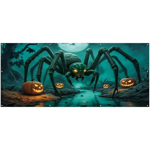 Scary Giant Spider Garage Door Banner Halloween Decor - 192.13" x 82.68" - Waterproof Outdoor Halloween Decoration