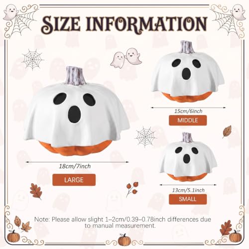 Halloween Ghost Pumpkin Decor Set - 3 Resin Figurines 7, 6 & 5 Inches - AceOrbit