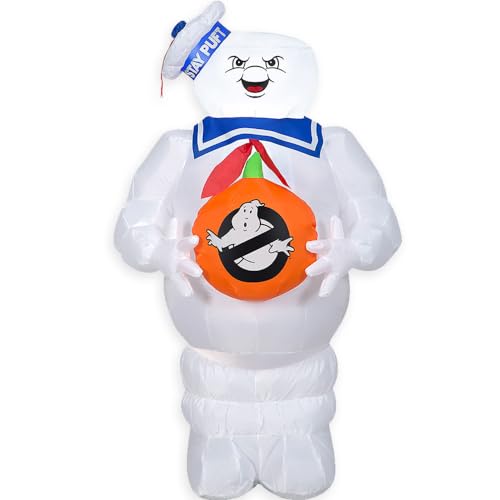 Inflatable Ghostbusters Marshmallow Man Halloween Decoration - 42 Inch Self-Inflating Light-Up Outdoor Decor